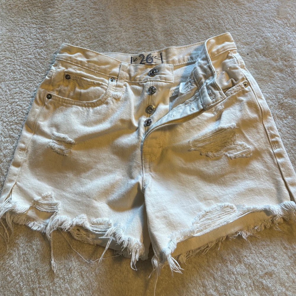We The Free White Denim High Rise Shorts
